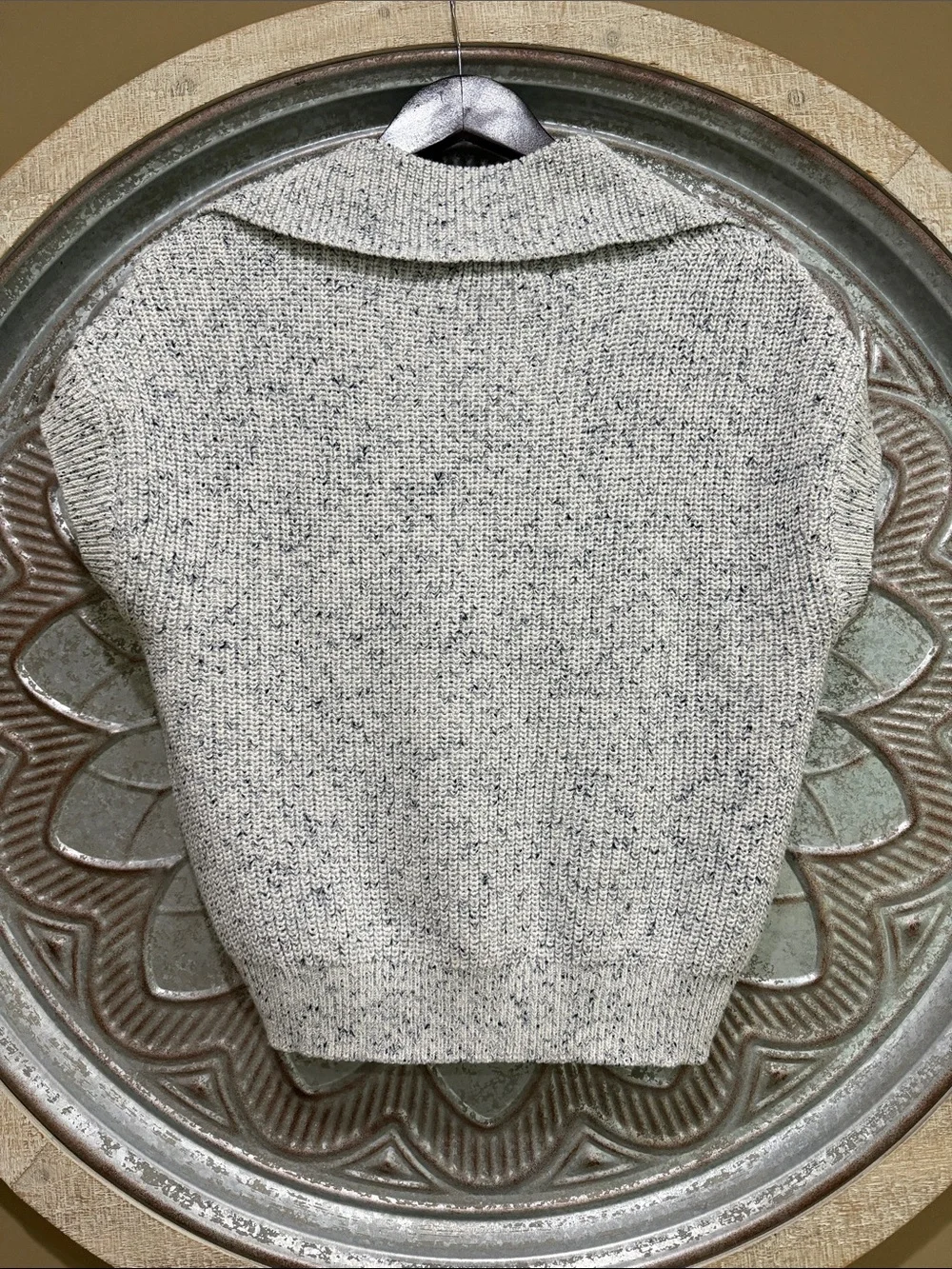 Lou & Grey Speckled Half-Zip Knit Vest - Light Gray with Navy Flecks